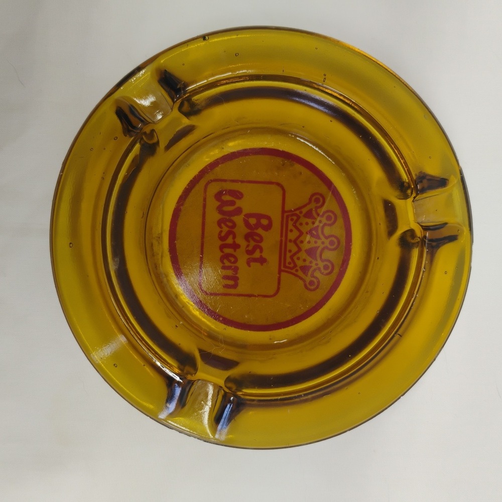 Vintage 1960-70s Best Western Hotel Advertising Ashtray Amber Glass
